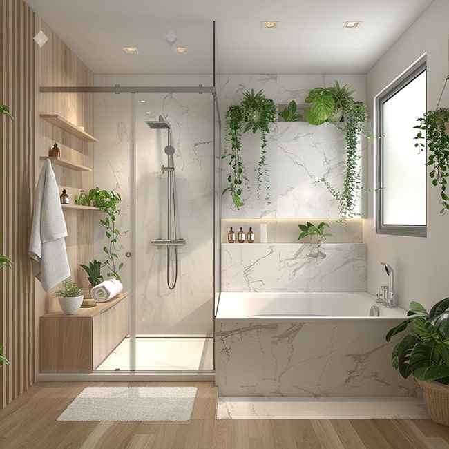 badsanierung-modernes-badezimmer-min Helles und freundliches Badezimmer mit Dusche und Badewanne